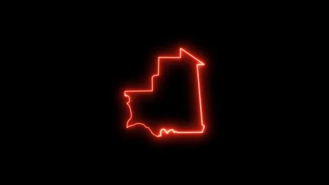 Neon map of mauritania glowing red on black back. 库存影片 333081218