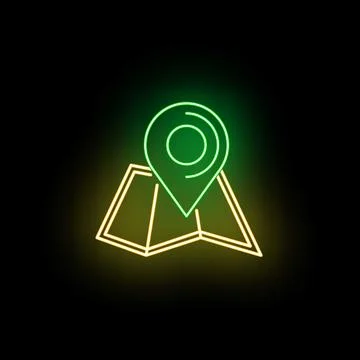 Neon map pin icon showing location and navigation Stock Illustration