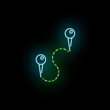 Neon map pins tracing path for digital navigation Illustrazione stock