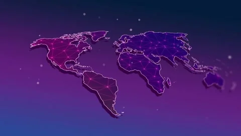Neon map pulsing with nodes, magenta bloom expanding from Atlantic, initiating Stock Footage 333033805