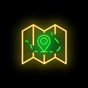 Neon map showing location with pin icon on black background イラスト素材