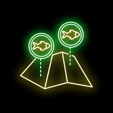 Neon map showing multiple fish tracking locations 스톡 일러스트