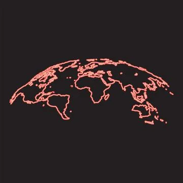 Neon map of world 3d effect surface red color vector illustration image flat  Stock Illustration
