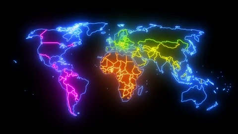 Neon map of the world with countries and continents Stock Footage 96167261