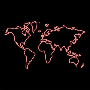 Neon map world red color vector illustration image flat style Stock Illustration