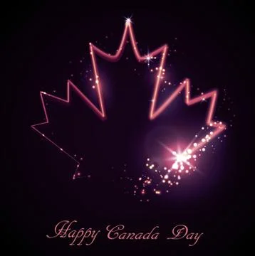 Neon maple leaf on the dark Stock Illustration