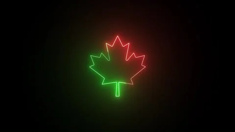 Neon maple leaf glow animation, vibrant green and red canadian symbol, futu.. Stock Footage 309190710