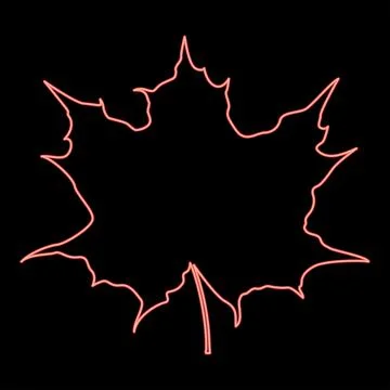 Neon maple leaf silhouette icon red color vector illustration image flat styl Stock Illustration