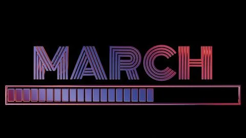 Neon March Text with Loading Bar on Black Background.. Stock Illustration