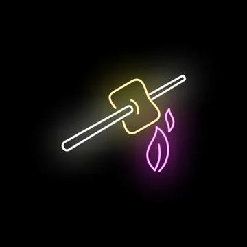 Neon marshmallow roasting over fire sign Ilustração Stock