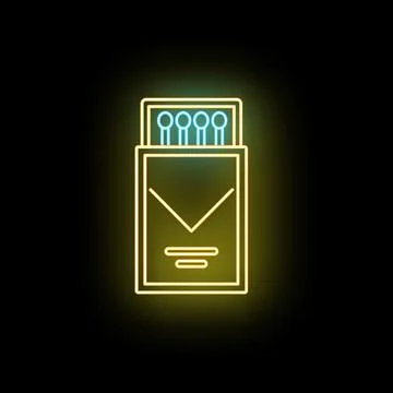 Neon match box icon illuminating dark background 스톡 일러스트