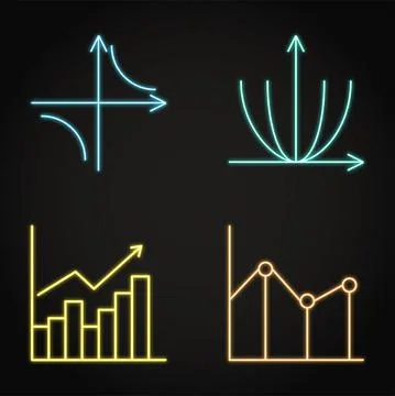 Neon math science icons set in line style Stock Illustration