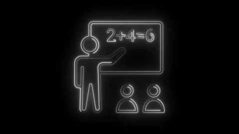 Neon math teacher with students explaining a simple addition problem illust.. Stock Footage 312307170