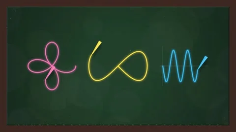 Neon Mathematical Curves and Waveforms Animation on Green Blackboard Stock Footage 344513906