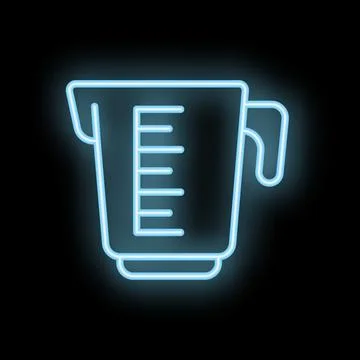 Neon measuring cup glowing on dark background Stock Illustration
