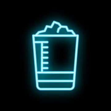 Neon measuring cup with sugar cubes on black background Stock Illustration