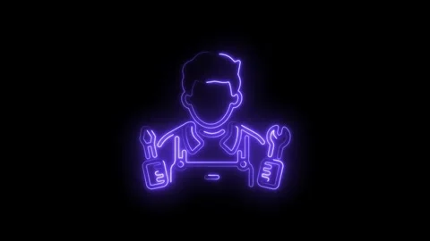 Neon mechanic icon animation on black background for car repair services Stock Footage 330779873