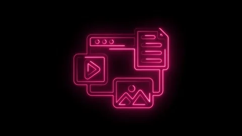 Neon media file management icon animations glowing pink on black background Stock Footage 346002827