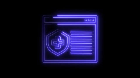 Neon medical data protection interface on webpage with firewall security Stock Footage 322973235