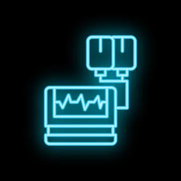 Neon medical device showing heartbeat rate on black background Stock Illustration