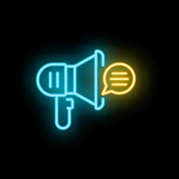 Neon megaphone announcing big message with speech bubble Stock Illustration