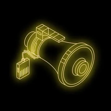 Neon megaphone announcing important message on black background Stock Illustration