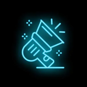 Neon megaphone announcing important message on black background Stock Illustration
