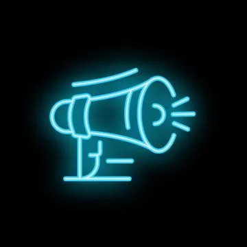 Neon megaphone announcing important message on black background Stock Illustration
