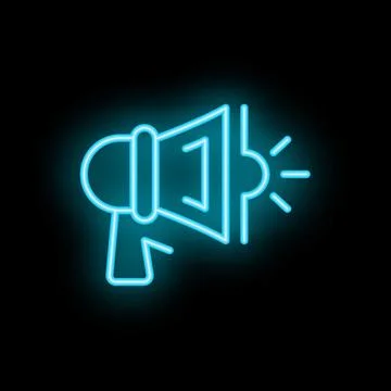 Neon megaphone broadcasting important message on black background Stock Illustration