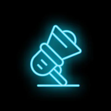 Neon megaphone icon on black background representing public speaking Illustration