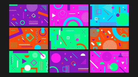 Neon Memphis Style Background Set Stock Illustration