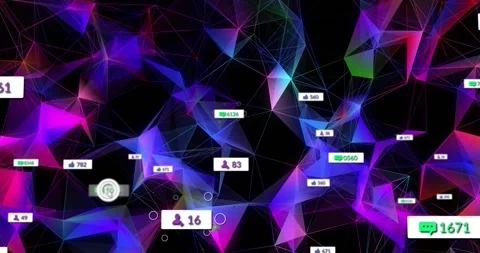 Neon mesh and badges animating as white cursor entering, highlighting counts, Stock Footage 329533838