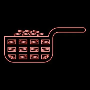 Neon mesh basket with potato for deep fryer with handle and french frie kitch Stock-Illustration