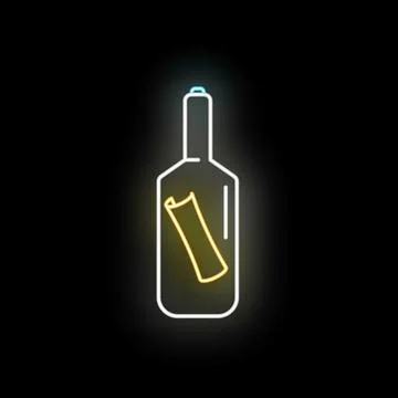 Neon message in a bottle floating icon Stock Illustration