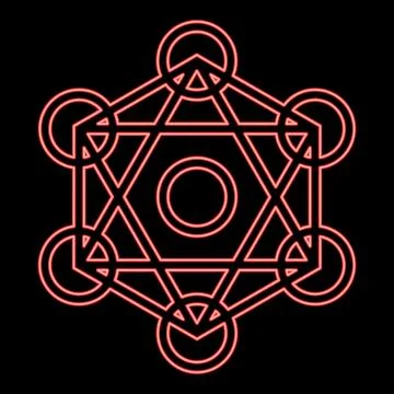 Neon metatron cube Sacred geometry red color vector illustration image flat s Stock Illustration