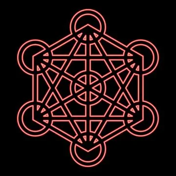 Neon metatron cube Sacred geometry red color vector illustration image flat s Stock Illustration