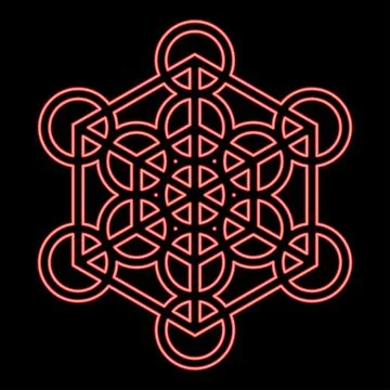 Neon metatron cube Sacred geometry red color vector illustration image flat s Stock Illustration