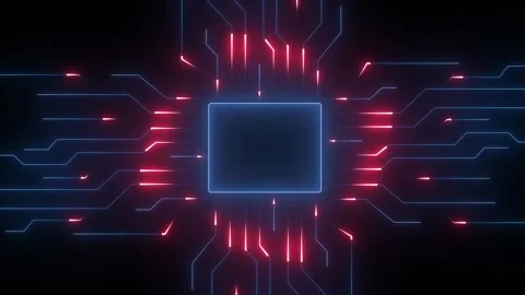 Neon Microchip AI Hardware Cyber Security Tech Concept Stock Footage 328137139