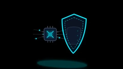 Neon Microchip Connecting to Database Server with Cyber Shield Protection Video stock 348218512