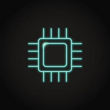 Neon microchip icon in line style Stock Illustration