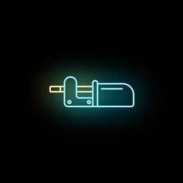 Neon micrometer measuring tool with glowing blue outline Stock Illustration