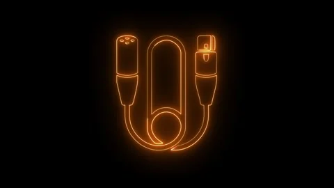 Neon microphone and jack plug connection cable icon electric light linear o.. 스톡 동영상 338253044