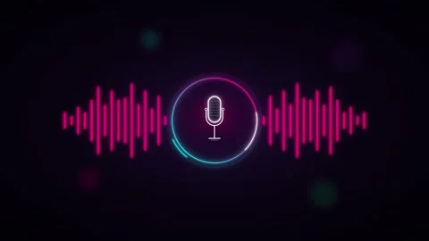 Neon microphone audio waveform animation podcast and music streaming concep.. Vidéo 344856146