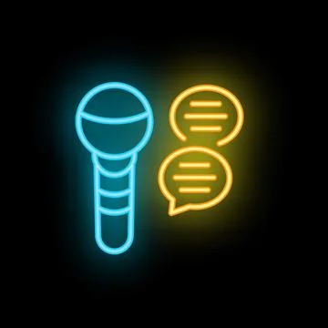Neon microphone broadcasting two speech bubbles on air concept Stock Illustration
