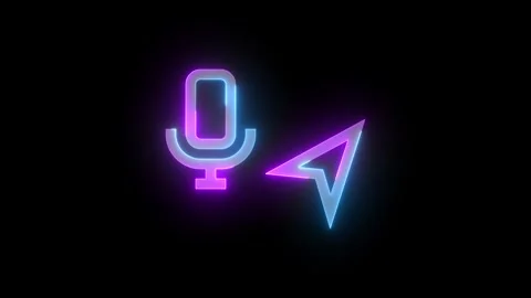 Neon microphone cursor arrow icon cyan purple color glowing animated Stock Footage 273691959
