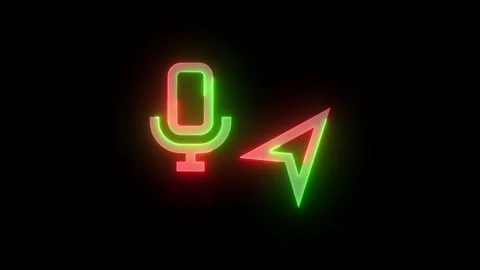 Neon microphone cursor arrow icon green red color glowing animated Stock Footage 273691973