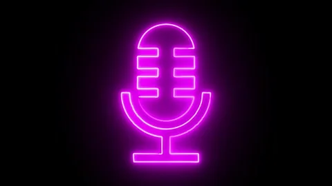 Neon microphone icon animation with glowing pink light effect on black back.. Stock Footage 345548027