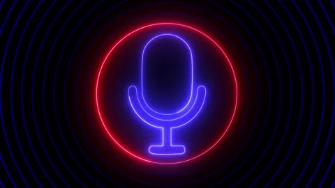 Neon microphone icon with glowing circles Stock Footage 321753232