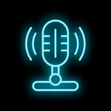 Neon microphone icon glowing on dark background Stock Illustration