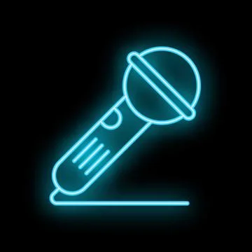 Neon microphone icon glowing on dark background Stock Illustration